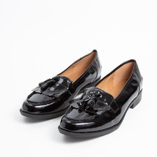 Ladies Womens Black Patent Loafers Slip On Flat Office Work Smart Shoes Size 3-8