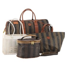 FENDI Pecan Canvas Bag Coated Canvas 4 Set Black Brown white Auth bs33838