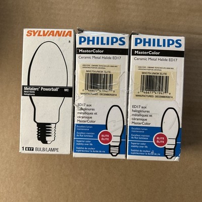 2 Philips 1 Sylvania/70W Ceramic Metal Halide MEDIUM BASE LIGHT BULBS E17 ED17