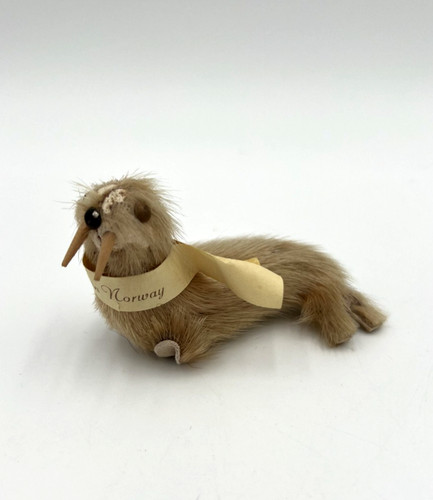 Vintage Norway Souvenir Walrus Fur Figurine Handmade Made in Norway Collectible
