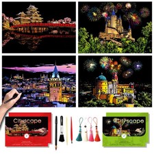 Scratch Art Adults Painting Craft Kit 4 Sheets 16x11 In City Scape 3