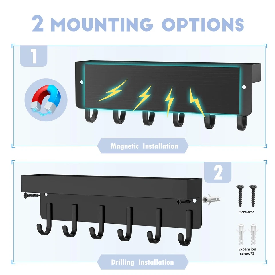 Porta-chaves magnético, pequeno porta-chaves de parede com prateleira para geladeira, 6 de metal... - Imagem 3 de 4