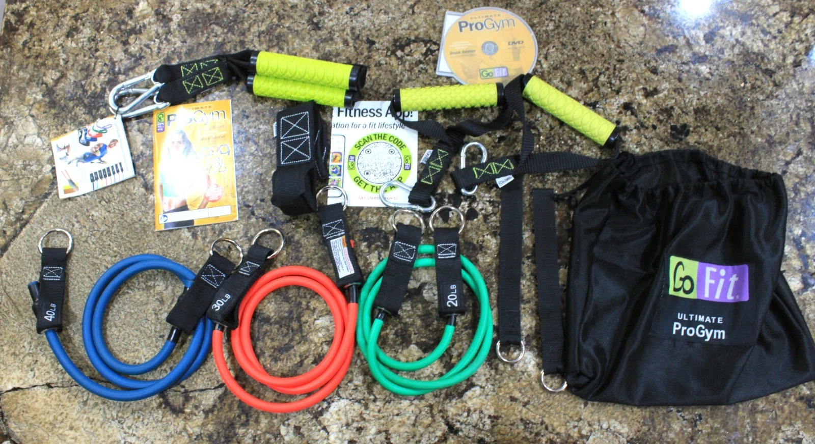 GoFit® Ultimate ProGym 3 Resistance Bands Kit Training DVD incl. 4 Power Handles