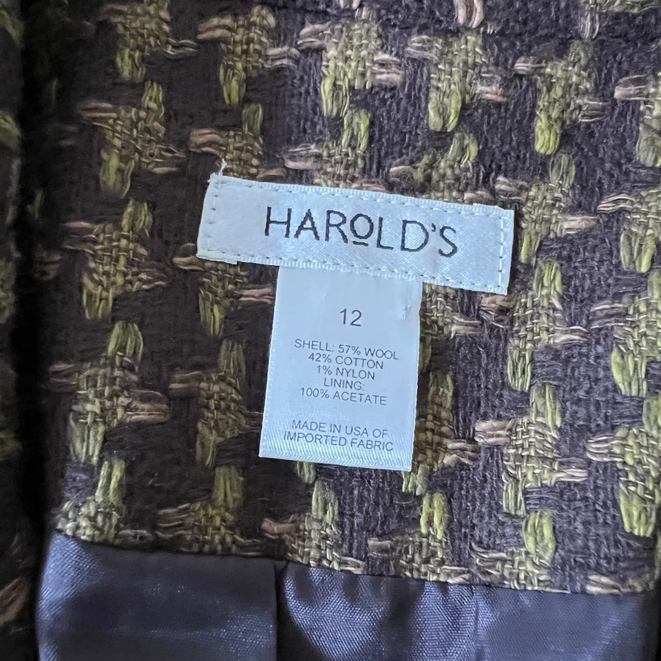 Chaqueta Blazer Harolds Mujer Tweed Talla 12 Marrón Dinero Antiguo Carrera Oficina De Colección Foto 4 de 4
