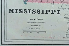 Vintage 1889 Mississippi Map 11"x13" ~ Old Antique Original BOONVILLE CORINTH MS