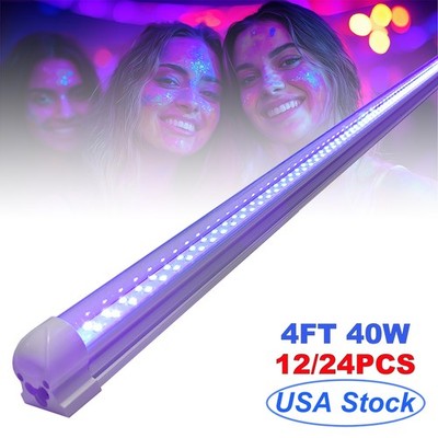 12 or 24 Pack UV LED T8 Black light Integrated Single Fixture 4 Foot 40W for Bar