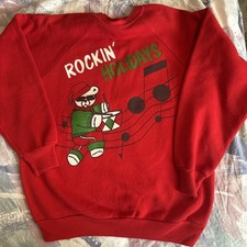 Vintage 80s Merry Christmas Teddy Bear Rockin Holidays Sweatshirt L