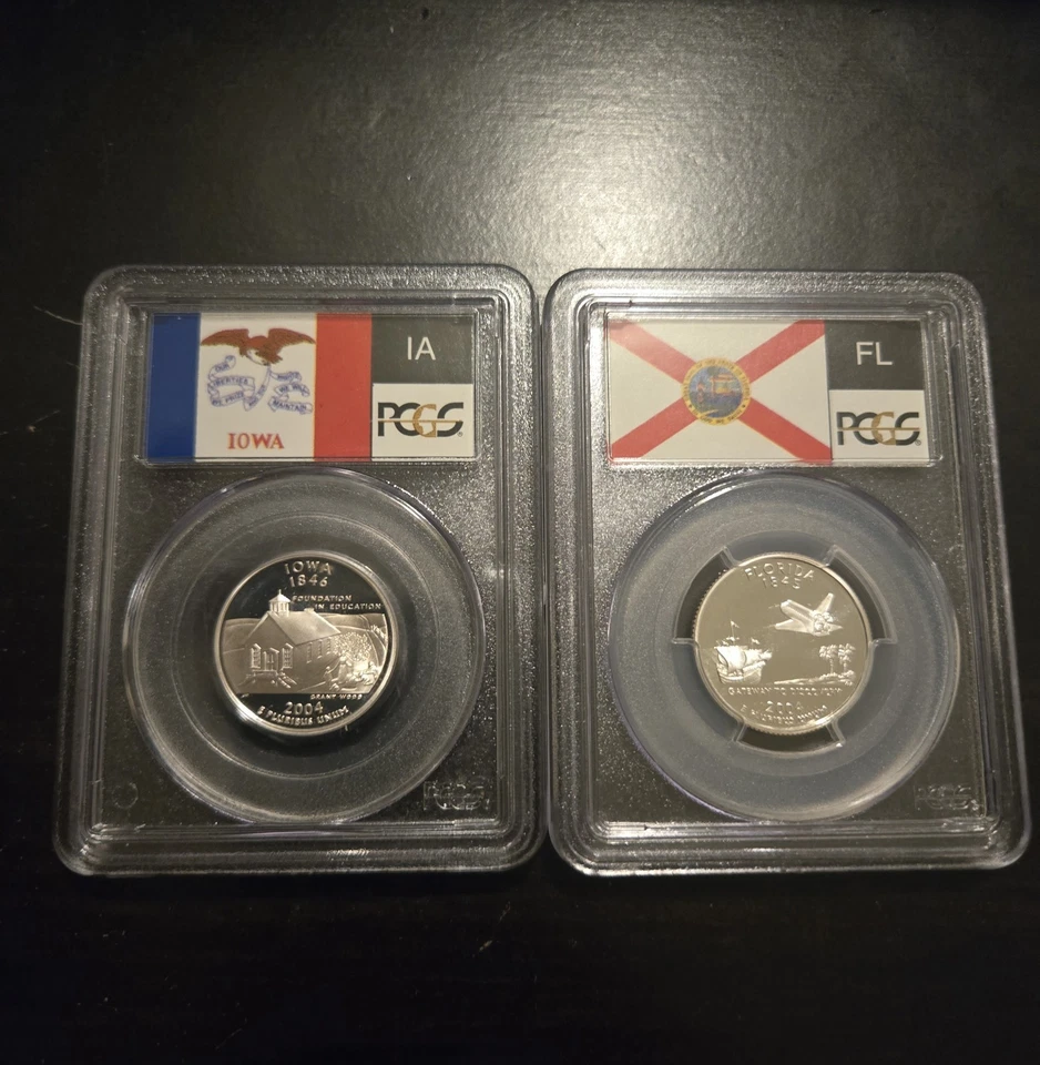 Set of THREE Silver 2004-S SILVER Quarters PCGS PR70DCAM Graded- IA,FL & MI - - Image 2 of 4