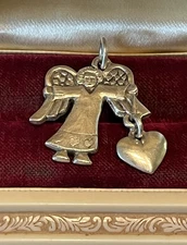 VINTAGE STERLING SILVER JEEP COLLINS ANGEL with DANGLE HEART PENDANT