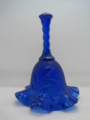 Fenton Bell Cobalt Blue Intaglio Embossed Leaves Six Point Double Ruffled Edge