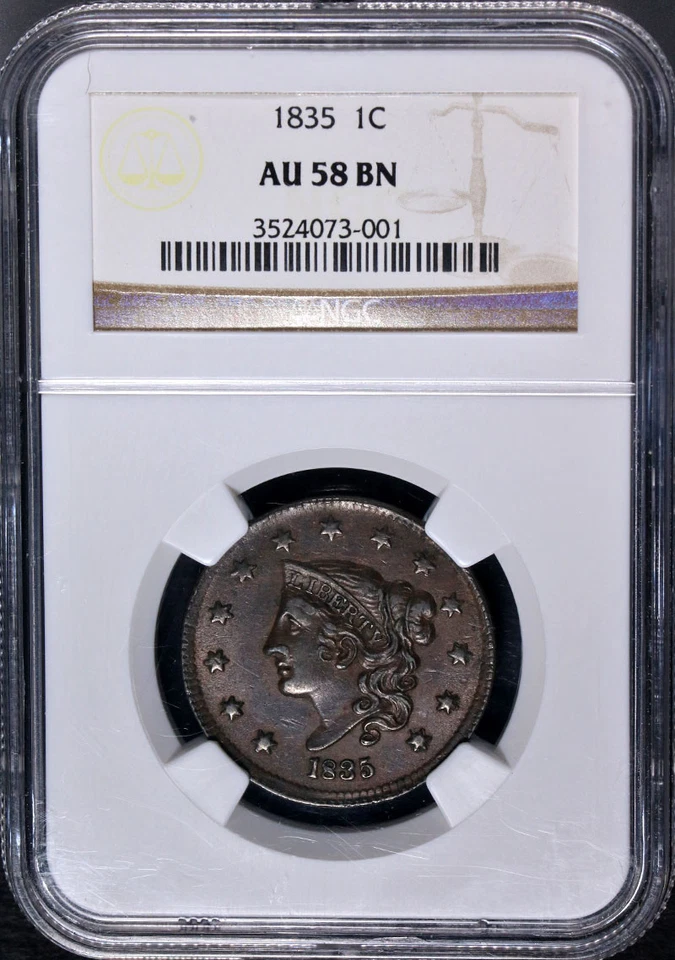 1835 Large Cent NGC AU58 BN N.16 R.2 Superb Eye Appeal Strong Strike - Image 3 of 4