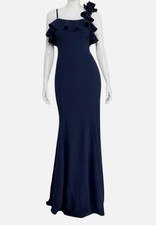 City Studios Women's Blue Ruffled Scuba Fit & Flare Gown Dress Juniors Size 0