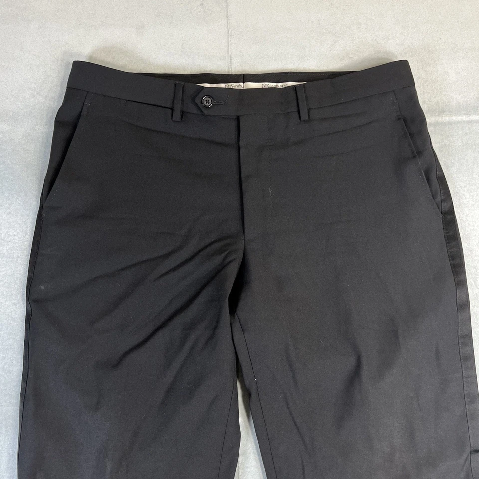Vintage Yves Saint Laurent Dress Pants Mens 36 EU52 Black 100% Wool Side Stripe - Image 2 of 4