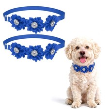 2Pcs Dog Bowtie Flower Collar Adjustable Bow Ties for Dogs Cobalt Blue