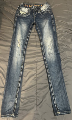 Rock Revival Alaina Straight Jeans Women's 24 Distressed Medium Wash Denim