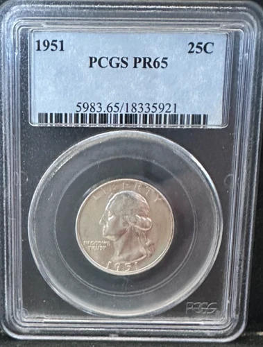 1951 Washington Quarter 25C PCGS PR65
