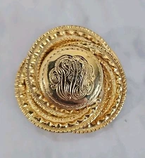 Vintage Gold Tone Metal Monogram Brooch/scarf Clip