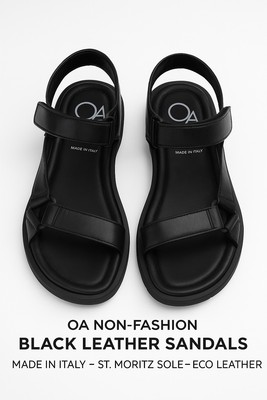 Rare OA Non-Fashion Black Leather Sandals women's 38 US 7.5-8 Italy St. Moritz 