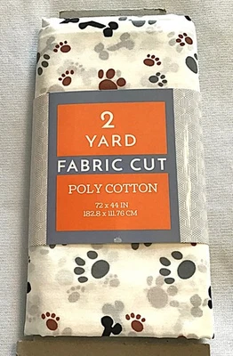New 2-Yard Fabric Cut "Bones and Paw Prints" pattern, 72"x 44", Poly Cotton - Image 1 of 2