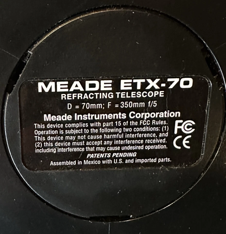 Meade ETX-70 Telescope W/D70mm F350mm f/5.0 Lens. May Need New Controller - Image 3 of 4