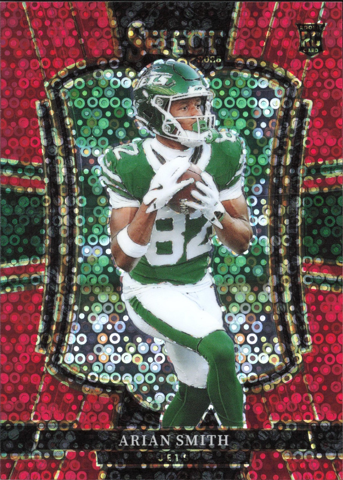 2025 Panini Select - Premier Lvl Arian Smith #177 Red Disco Prizm /49 Jets