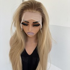 T Lace Front Wig Mixed Blonde Long Straight Heat Resistant Synthetic Hair