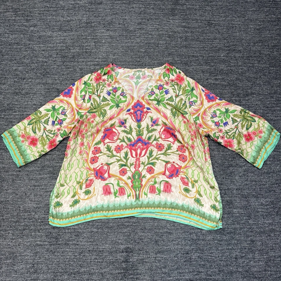 Top Neriah Soft Surroundings para mujer 3X Plus floral manga 3/4 satinado boho popover Foto 2 de 4
