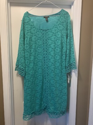 Women's NWT Alfani Aquamarine Crochet Dress Bell Sleeves Size 1X Retail  $100 | eBay
