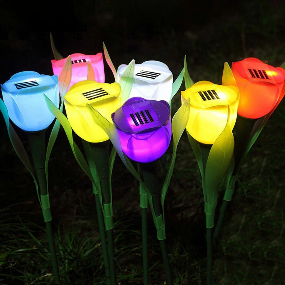 LED Lights Solar Powered Tulip Garden Flower Shape Outdoor Yard