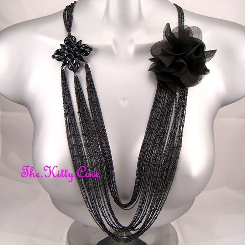 Deco Ruffle Flower Floral Corsage Arabesque Tiered Catwalk Couture Chic Necklace - 第 2/9 張圖片