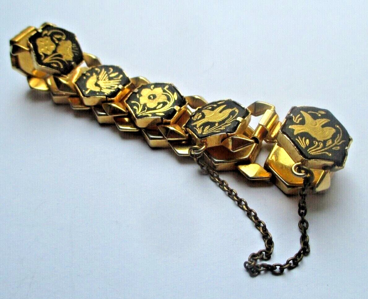 BRACELET vintage 2 rangs damas tolède ton or noir
