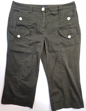 Sharagano Women's Cropped Capri Pants Sz 12 Mid Rise Wide Leg Olive Green