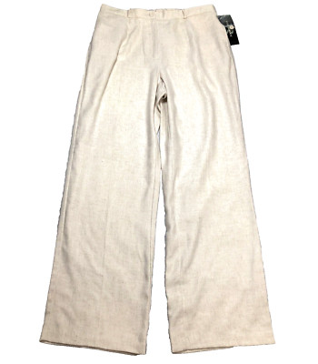 Requirements Womens Linen Blend Pants Sz 12 Ivory Slash Pocket Elastic Waist NWT