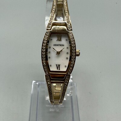 Armitron Watch Women Gold Tone Crystal Bezel Mother of Pearl