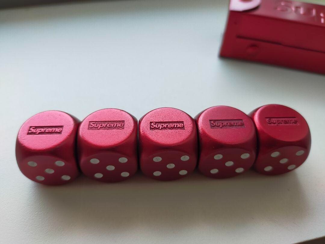Supreme Dice Set with debossed logo on case Red Aluminum Supreme Dice Set with debossed logo on case Red Aluminum