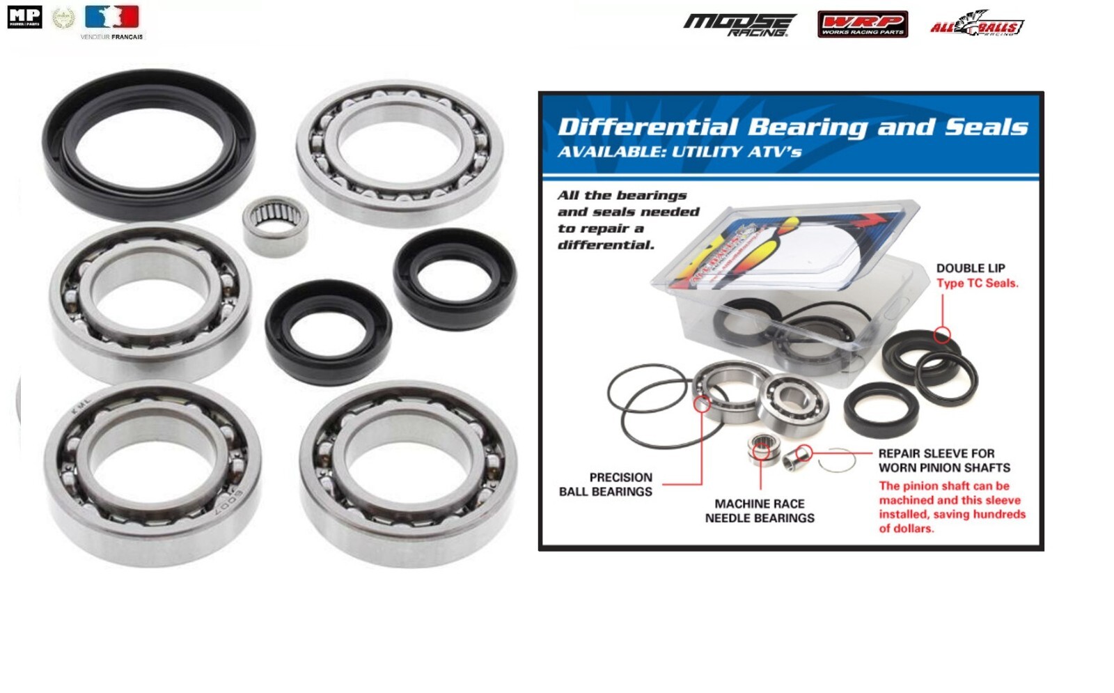 Kit roulement de pont avant All Balls pour réparation différentiel Yamaha Bruin 350