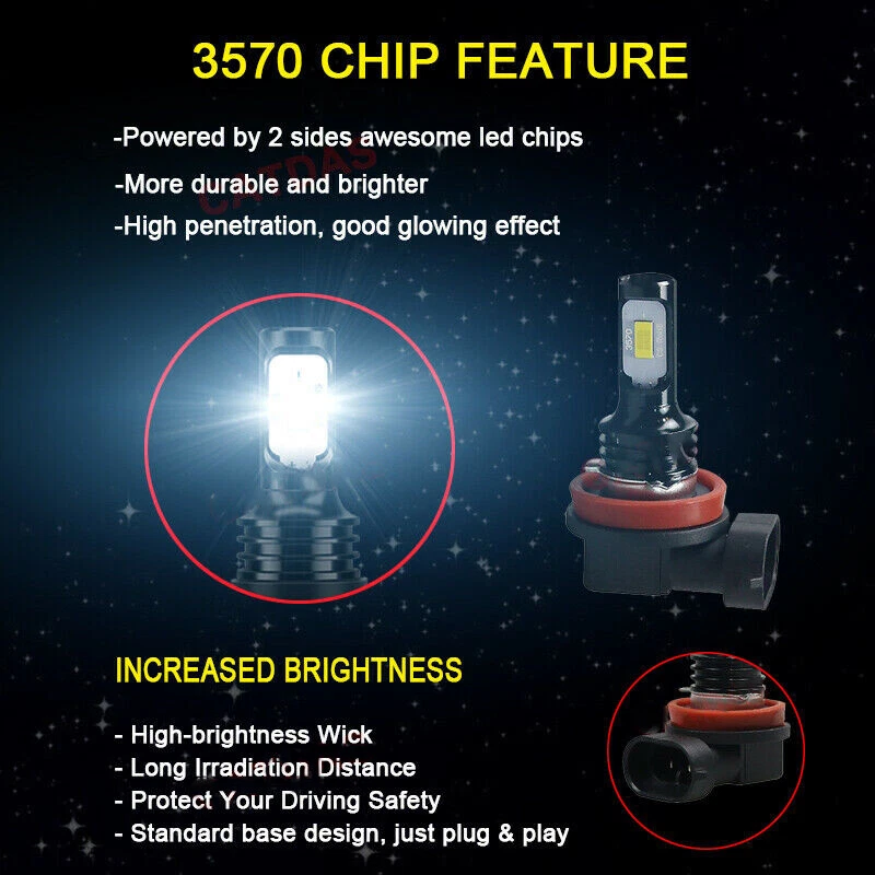 Para Suzuki GSXR600 GSXR750 2006 2007 LED Faros Bombillas H7+H11 2 piezas 6000 k Blanco Foto 4 de 4