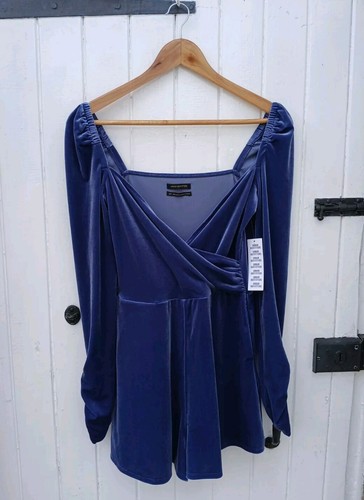 URBAN OUTFITTERS BROOKLYN WOMENS BLUE VELVET SHORTS JUMPSUIT -UK S -NEW RRP: £49 - Picture 10 of 18