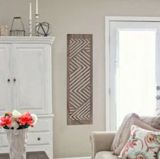 2PC Set Tall Vertical Wood Wall Art Geometric Abstract Wall Panels, Wooden Wall