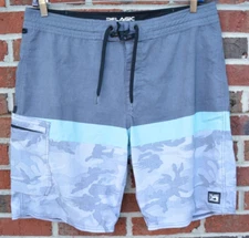Pelagic Men's Size 36 Blue Water Boardshorts 29.5" Inseam Camo Stacked