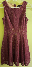 City Studios Juniors' Lace Fit & Flare Dress Maroon Size 3