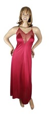 Vtg 1960's Texsheen Sheer Sleeveless Lace Lingerie Nightgown Medium Burgundy Red