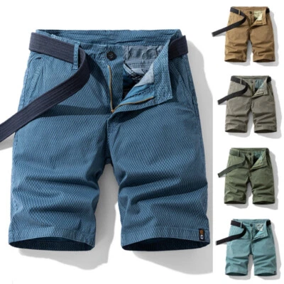 Mens Chino Shorts Casual Slim Fit Stretch Classic Relaxed Golf Stripe Half Pant - Image 1 of 4