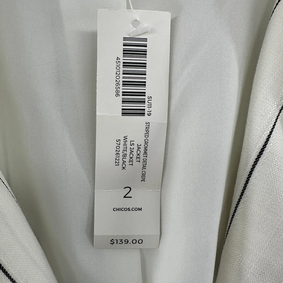 Chicos Jacket Womens 2 12 14 Cream Striped Career Work Open Blazer Suit Jacket - Image 2 of 4