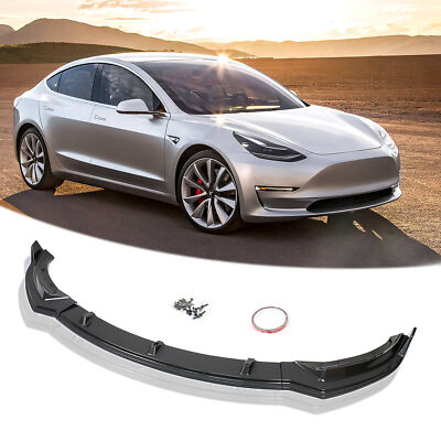 Front Bumper Lip Spoiler Wing For 2017-2023 Tesla Model 3 Trim Carbon Fiber Look