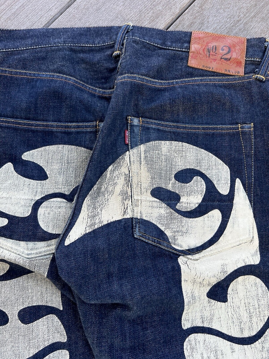 Vintage 2001 Evisu 'Mighty Evisu' Big Daicock Hand Painted Raw