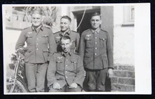 WWII German Photo Postcard 4x Enlisted Men w/Bicycle & Uniforms ex-Album