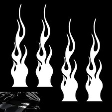 Car Flame Stickers, Reflective Racing Style Decal, Flexible Anti 4 PCS White