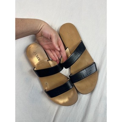 J.Crew Womens Black Leather Double Strap Slide Sandals Made in Italy Size 9