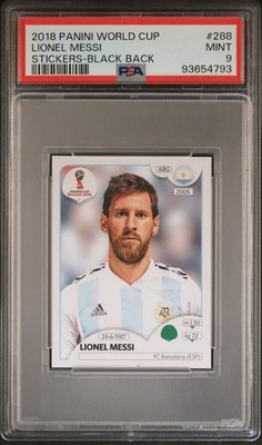 2018 PANINI WORLD CUP LIONEL MESSI STICKERS-BLACK BACK PSA 9